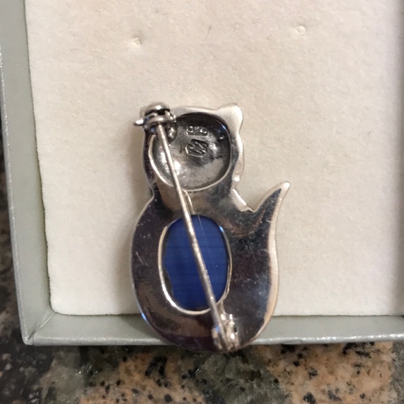 STERLING SILVER CAT PIN W/BLUE CATS EYE 128.00 NWT - Picture 3 of 5